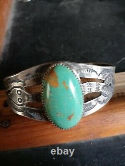 Rare Wow Navajo Sterling Fred Harvey Turquoise Snake Cuff Amusant