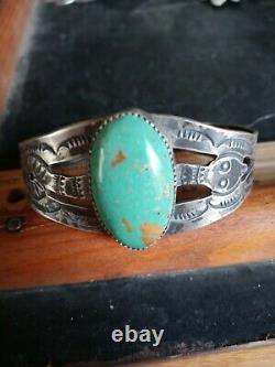 Rare Wow Navajo Sterling Fred Harvey Turquoise Snake Cuff Amusant