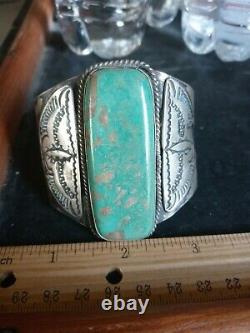 Rare Wow Pawn Énorme Navajo Sterling Fred Harvey Nouveau Mex Green Turquoise 74grms