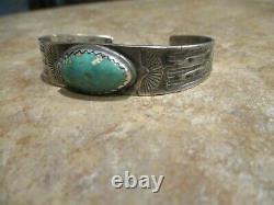 Real Old Fred Harvey Era Navajo Sterling Silver Turquoise Design Bracelet