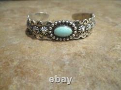 Scarce Old Fred Harvey Navajo Sterling Turquoise Reverse Punch Concho Bracelet