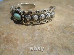 Scarce Old Fred Harvey Navajo Sterling Turquoise Reverse Punch Concho Bracelet