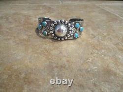 Special Old 1940's Fred Harvey Navajo Sterling Argent Turquoise Concho Bracelet