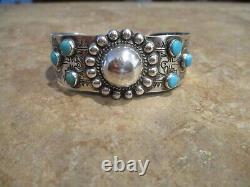 Special Old 1940's Fred Harvey Navajo Sterling Argent Turquoise Concho Bracelet