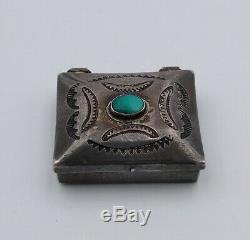 Spectaculaire 1940 Pill Sterling Silver Turquoise Box Fred Harvey Era