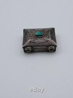 Spectaculaire 1940 Pill Sterling Silver Turquoise Box Fred Harvey Era