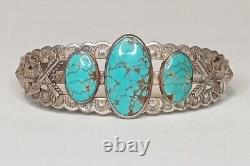 Sterling Fred Harvey Trois Turquoise Cuff Wow