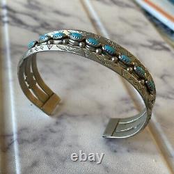 Superbe bracelet en nickel argenté Double Carinated Snake Eyes Turquoise de Fred Harvey