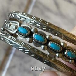 Superbe bracelet en nickel argenté Double Carinated Snake Eyes Turquoise de Fred Harvey