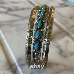 Superbe bracelet en nickel argenté Double Carinated Snake Eyes Turquoise de Fred Harvey