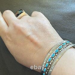 Superbe bracelet en nickel argenté Double Carinated Snake Eyes Turquoise de Fred Harvey