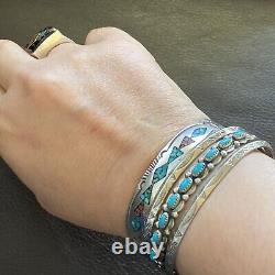 Superbe bracelet en nickel argenté Double Carinated Snake Eyes Turquoise de Fred Harvey