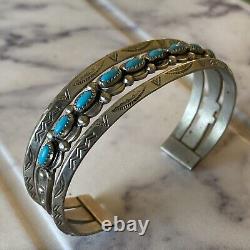 Superbe bracelet en nickel argenté Double Carinated Snake Eyes Turquoise de Fred Harvey