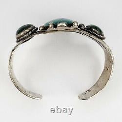 Superbe bracelet manchette en argent sterling 925 antique avec turquoise verte Fred Harvey