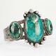 Superbe Bracelet Manchette En Argent Sterling Antique 925 Fred Harvey Avec Turquoise Verte