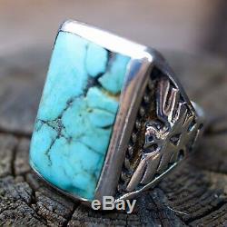Taille 9.5 Hommes Turquoise Bague Fred Harvey Era Old Pawn Navajo Argent Sud-ouest