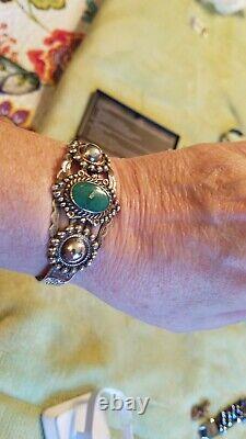 Très ancien bracelet en argent sterling et turquoise de l'époque OLD PAWN de Fred Harvey