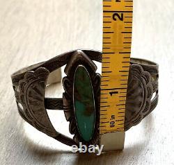 Turquoise Sterling Silver Navajo Fred Harvey Era Bell Trading Post Bracelet Manchette
