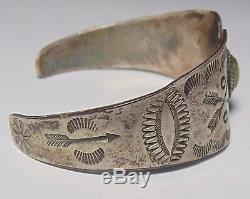 Vieille Pion Fred Harvey Era Native American Sterling Silver Turquoise Cuff Manchette