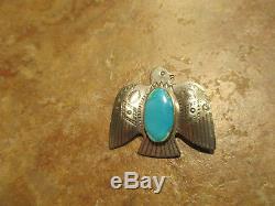 Vieux Fred Harvey Era Navajo En Argent Sterling Turquoise Thunderbird Pin