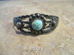 Vieux Fred Harvey Era Navajo Indian Handmade Coin Silver Turquoise Concho Bracelet