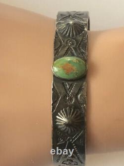 Vieux Fred Harvey Era Navajo Turquoise Sterling Bracelet 17,7 Grammes