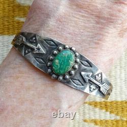Vieux Fred Harvey Era Navajo Vert Turquoise Cuff Bracelet Sterling Argent Estampé