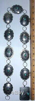 Vieux Fred Harvey Era Turquoise Nugget Navajo Native Argent Sterling Concho Ceinture