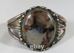 Vieux Fred Harvey Navajo Agate Petrified Wood Sterling Silver Cuff Bracelet