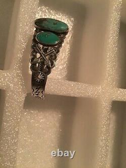 Vieux Fred Harvey Navajo Sterling Argent Turquoise Arrow Cuff Bracelet