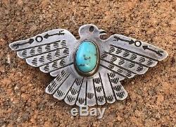 Vieux Fred Harvey Navajo Thunderbird Kingman Broche En Argent Sterling Turquoise