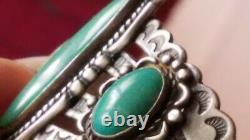 Vieux Pawn. 925 Sterling Bracelet Turquoise Fred Harvey Ère 20.9 Gms. Magnifique