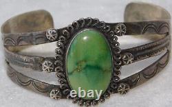 Vintage 1930 Fred Harvey Navajo Green Turquoise Arrow Tooled Cuff Bracelet