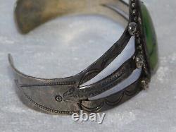 Vintage 1930 Fred Harvey Navajo Green Turquoise Arrow Tooled Cuff Bracelet