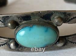 Vintage 1950 Silver Sterling Turquoise Fred Harvey Style Cuff Bracelet