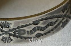 Vintage 1950 Style Fred Harvey Argent Sterling Bracelet De Cuffs En Bois Pétifié
