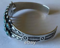 Vintage Années 1950 Fred Harvey Sterling Silver Double Row Turquoise Cuff Bracelet