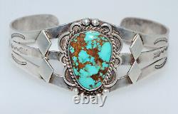 Vintage Argent Sterling Fred Harvey Era Navajo Stamped Turquoise Cuff Bracelet