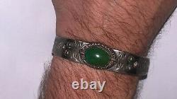 Vintage Argent Sterling & Turquoise Fred Harvey Era Stamped Cuff Bracelet