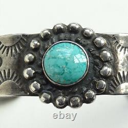 Vintage C1940 Fred Harvey Era Turquoise Sterling Silver Bracelet De Cuff Satellite