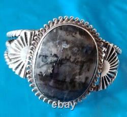 Vintage Fred Harvey Argent Sterling Grande Photo Agate Cuff Bracelet 68,9 Grams