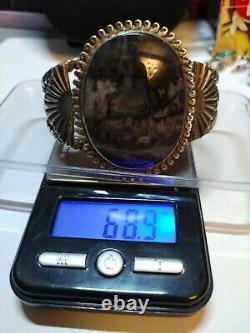 Vintage Fred Harvey Argent Sterling Grande Photo Agate Cuff Bracelet 68,9 Grams