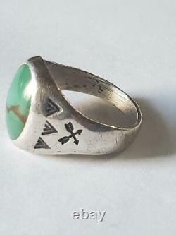 Vintage Fred Harvey Bell Trading Post Sterling Silver Turquoise Ring Sz 10