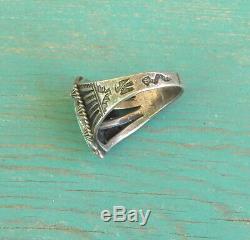 Vintage Fred Harvey Era Argent Thunderbird Timbres Tampons Turquoise Bague Taille 9