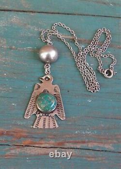 Vintage Fred Harvey Era Argent Turquoise Entiers Thunderbird Collier