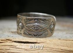 Vintage Fred Harvey Era Native American Sterling Silver Cuff Bracelet