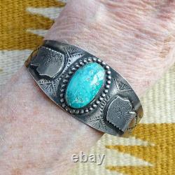 Vintage Fred Harvey Era Native American Turquoise Cuff Bracelet Chef Serpent 25gr