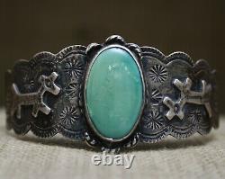 Vintage Fred Harvey Era Native American Turquoise Sterling Bracelet De Cuff En Argent