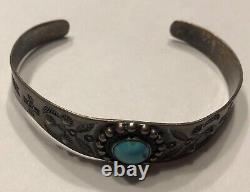 Vintage Fred Harvey Era Navajo Cuff Bracelet Argent & Turquoise