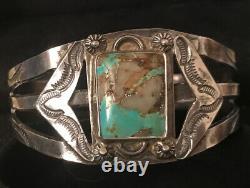 Vintage Fred Harvey Era Navajo Estampé En Argent Sterling Turquoise Bracelet